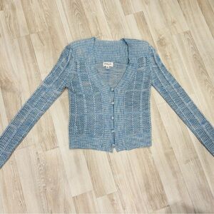 Allison New York Light Blue Open-Knit Button-Front Cardigan